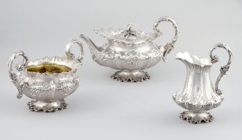 A William IV silver-gilt three-piece tea service, Benjamin Smith, London, 1830