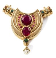 Gold and gem-set necklace connector