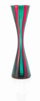 A Murano 'Fasce Verticali' red and green glass vase, attributed to Salviati & Co, 19960s