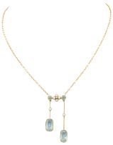Aquamarine, seed pearl and diamond negligée necklace, circa 1910