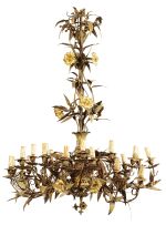 An Italian gilt-metal and painted twenty-four-light chandelier, 19th century
