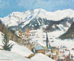 Annemarie Oppenheim; A Snow Covered Village, Switzerland