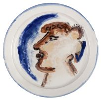 Robert Hodgins; Black Gloves & Blue Furs; Head; From Knossos, three ceramic plates