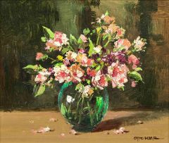 Otto Klar; Flowers in a Glass Vase