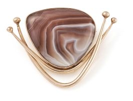 Silver and agate brooch, Erich Frey, 1960s