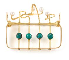 Gold, turquoise and pearl pendant/ brooch, 1970s