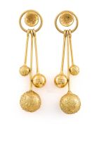 Pair of gold pendant earrings, Erich Frey, 1970s