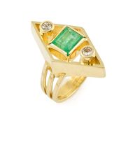 Emerald, diamond and gold ring, Erich Frey, 1970s