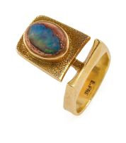 Gold and Australian opal matrix ring, Erich Frey, 1970s