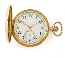 Gold hunting cased keyless lever watch
