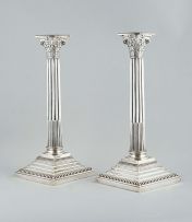 A pair of Victorian Corinthian column candlesticks, Walker & Hall, Sheffield, 1899