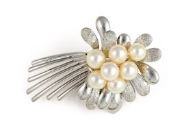 Pearl and silver spray brooch