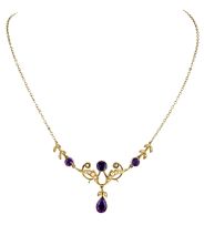Amethyst and seed pearl necklace, circa 1900