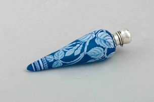 A Stourbridge blue-ground cameo silver-mounted scent bottle and stopper, AW Pennington, Birmingham, 1896, probably Stevens and Williams