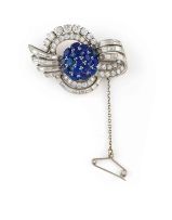 Diamond, sapphire and white gold brooch, 1950s