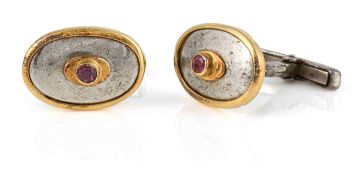 Pair of gold, silver and ruby cufflinks