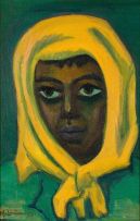 Maggie Laubser; Portrait of a Woman with a Yellow Head Scarf