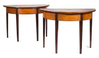 A pair of yellowwood, stinkwood and witels half-moon tables, 19th century