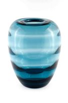 A blue glass vase, possibly Swedish, 1960s