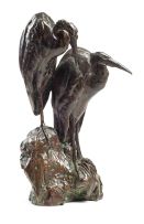 A bronze figural group of two cranes, Pierre Robert Christophe (1880-1971)