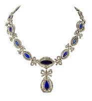 George III blue stone and paste silver foil-backed necklace, early 19th century