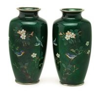 A pair of Japanese ginbari and enamel vases, 20th century