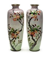 A pair of Japanese ginbari enamel vases, early 20th century