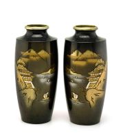 A pair of Japanese bronze and mixed metal vases, 20th century