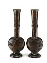 A pair of Japanese bronze vases, Meiji Period (1868-1912)