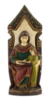 An Indo-Portuguese painted polychrome wood figure of St Anne teaching Mary, 19th century