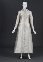 A pearl coloured pure silk zibeline coat-dress wedding gown