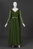 A spring green pure silk Georgette evening gown