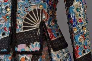 An evening suit in luxuriously woven brocade