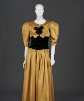 A sunflower yellow gala gown in satin duchesse