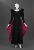 A black lace and pure silk taffeta gala gown