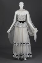 A white and silver pure silk chiffon ball gown