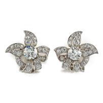 Pair of platinum and diamond earclips