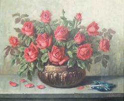 Gino (Giovanni) Fasciotti; Still Life with Red Roses and a Burning Cigarette