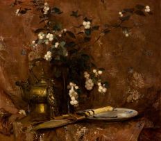 Frans Oerder; Still Life with Chinese Figure and Bronze Teapot