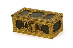 A leather and gilt-metal-mounted jewel casket, early 20th century