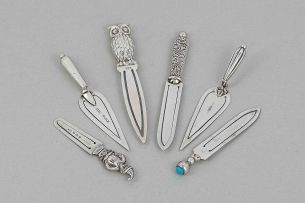Six silver book marks, various shapes, makers and dates 1912-1998