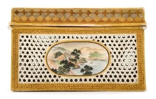 A Japanese Satsuma earthenware reticulated box and cover, Meiji Period (1868-1912)