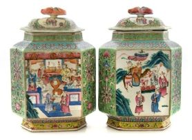 A pair of Famille-Rose rose jars and covers, early 20th century
