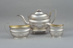 A George III silver four-piece tea service, Duncan Urquhart & Naphtali Hart, London, 1804