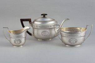 A George III assembled three-piece silver tea service, John Emes, Rebecca Emes and Edward Barnard, London, 1804-1814