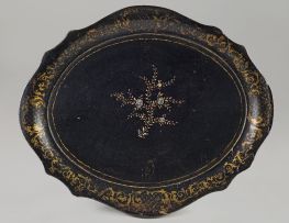Three Victorian papier-mâché and mother-of-pearl inlaid trays, 19th century