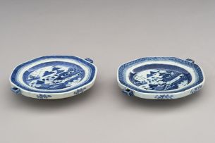 Two Chinese blue and white Nanking plate warmers, Qing Dynasty, early 19th century