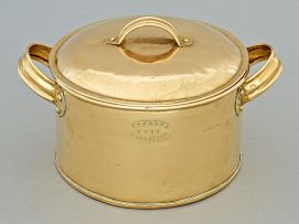 A Cape brass two-handled saucepan and cover, Thomas Christopher Falck, Robertson, 1977