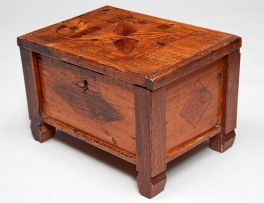 A small South-Eastern Cape 'De Rust' oregon pine and teak inlaid kist, late 19th/early 20th century