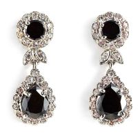Pair of black diamond ear pendants